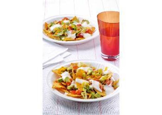 recipe image Chips tacos, salade, haché, tomate, fromage et jeunes oignons