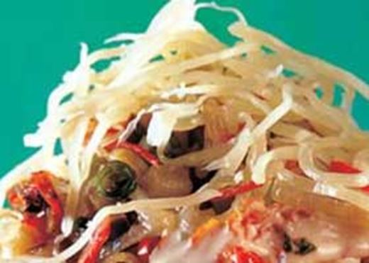 recipe image Spaghettini aux aubergines, tomates séchées et piments rouges