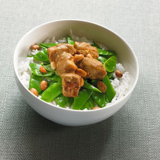 recipe image Pois mange-tout avec poulet saté