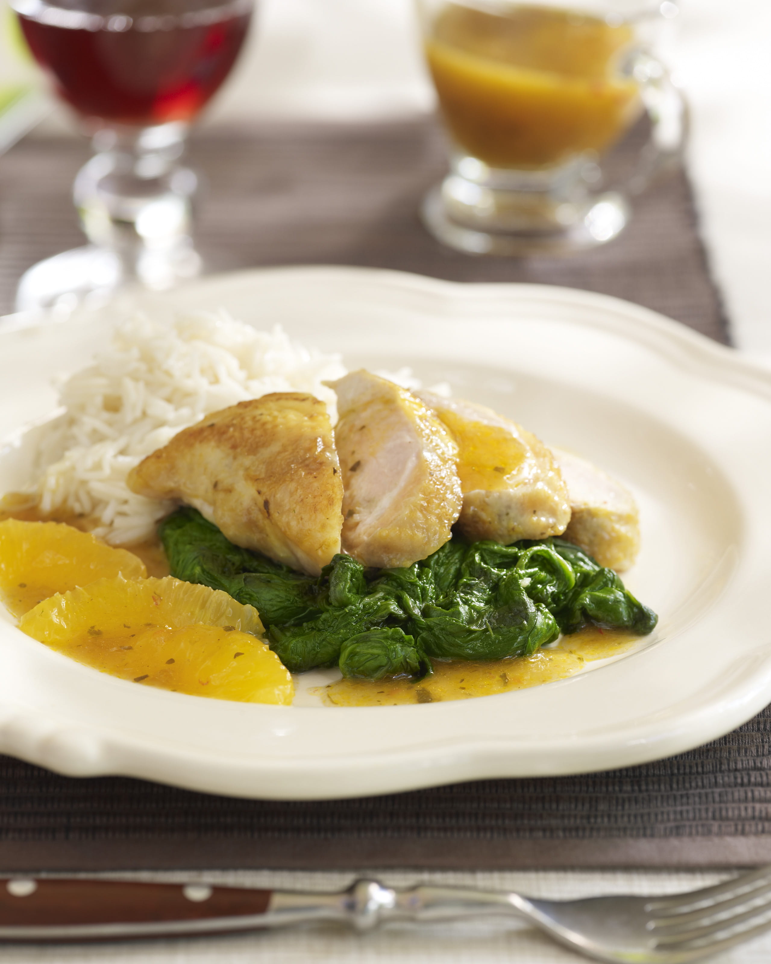 recipe image Faisan à l’orange et aux épinards