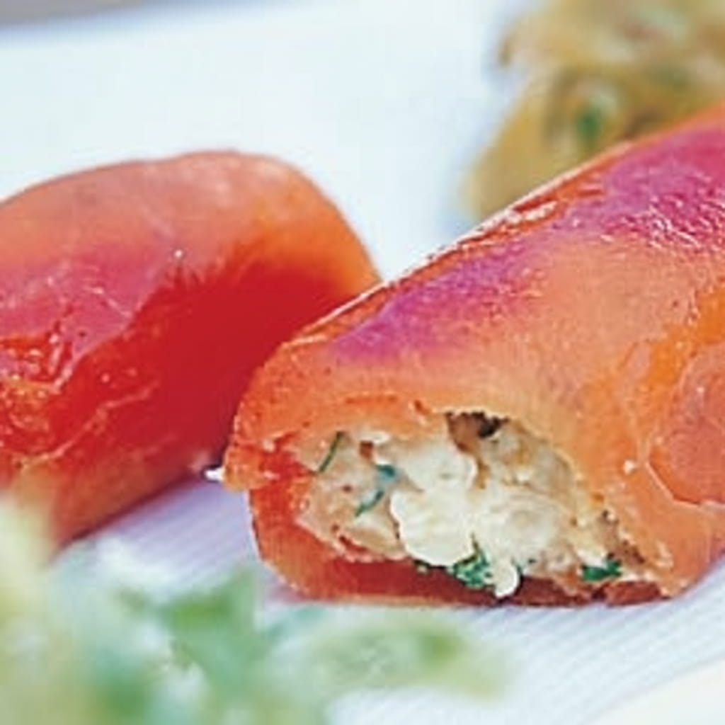 recipe image Cannellonis de thon aux œufs brouillés et au chou-fleur, chutney de jonagold