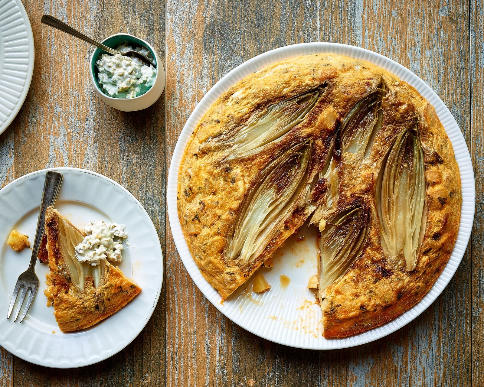 recipe image Tortilla au chicon, chorizo et olives vertes