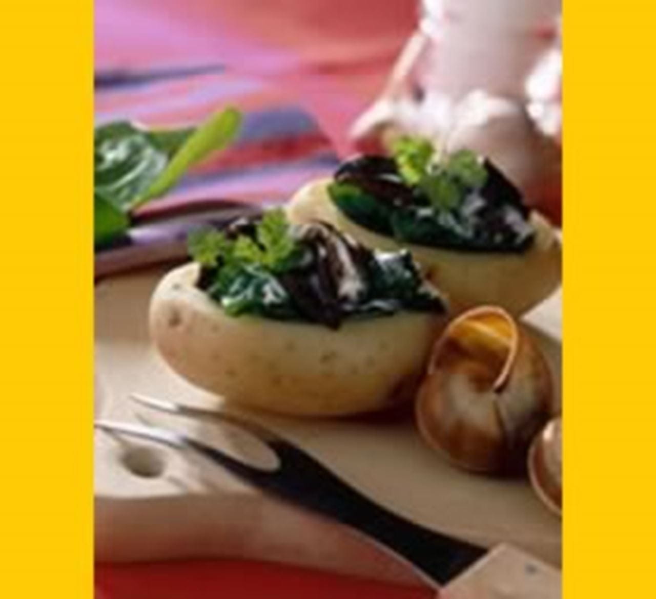 recipe image Jeune pomme de terre farcie d'escargots et épinards Mozzarella