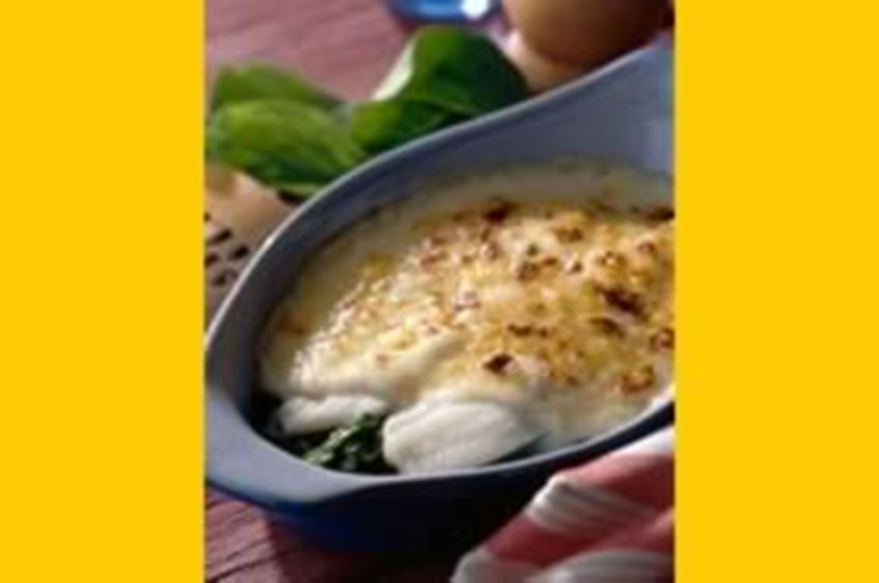 recipe image Filets de sole limande et épinards en branches à la crème  au four