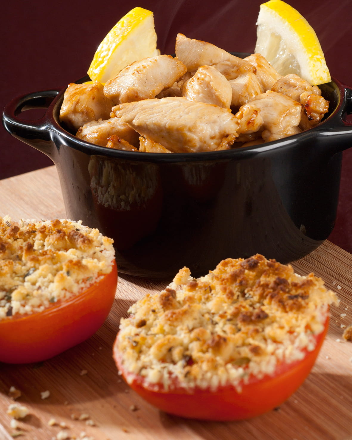 recipe image Fricassée de volaille au citron et tomate provençale