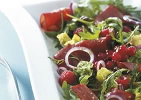 recipe image Salade à l'autruche et aux framboises