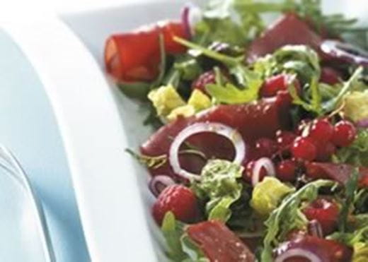 recipe image Salade à l'autruche et aux framboises
