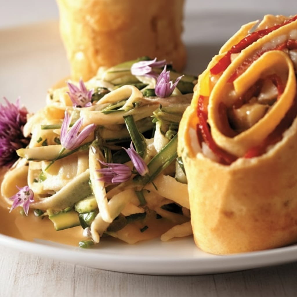 recipe image Croquant de barbue et de langue de veau, salade d'asperges et moutarde de Gand