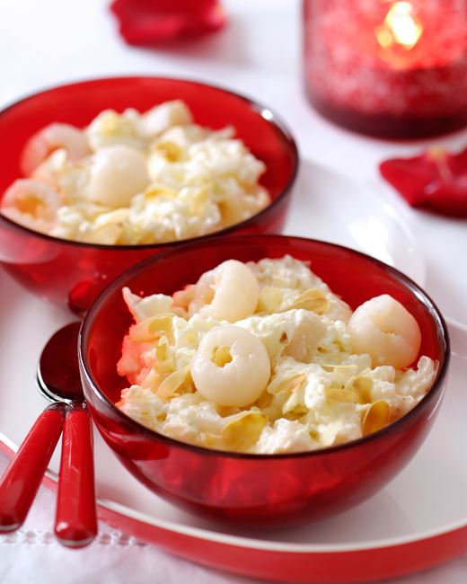 recipe image Pudding de riz au jasmin sucré accompagné de lychees