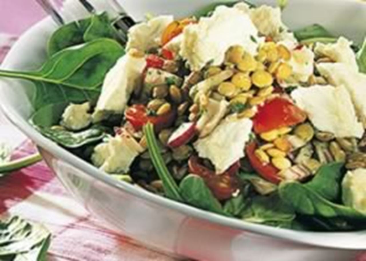 recipe image Salade tiède aux lentilles et au fromage de chèvre