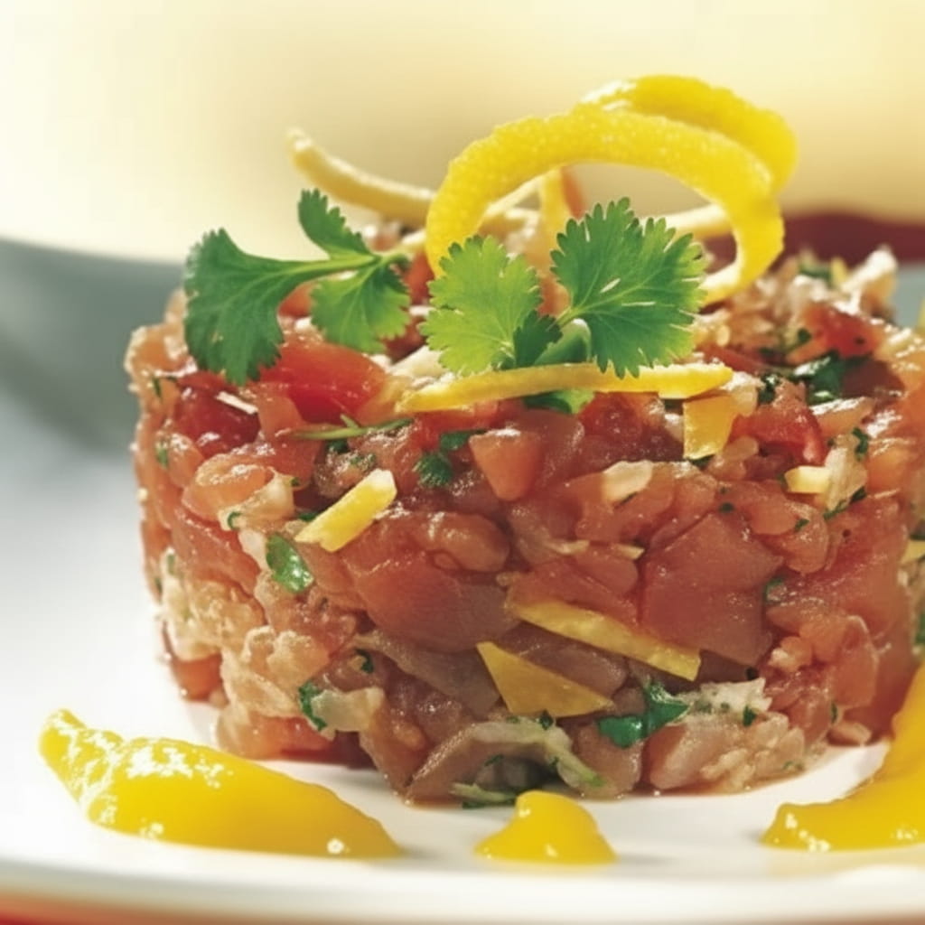 recipe image Tartare de thon au coulis de mangue