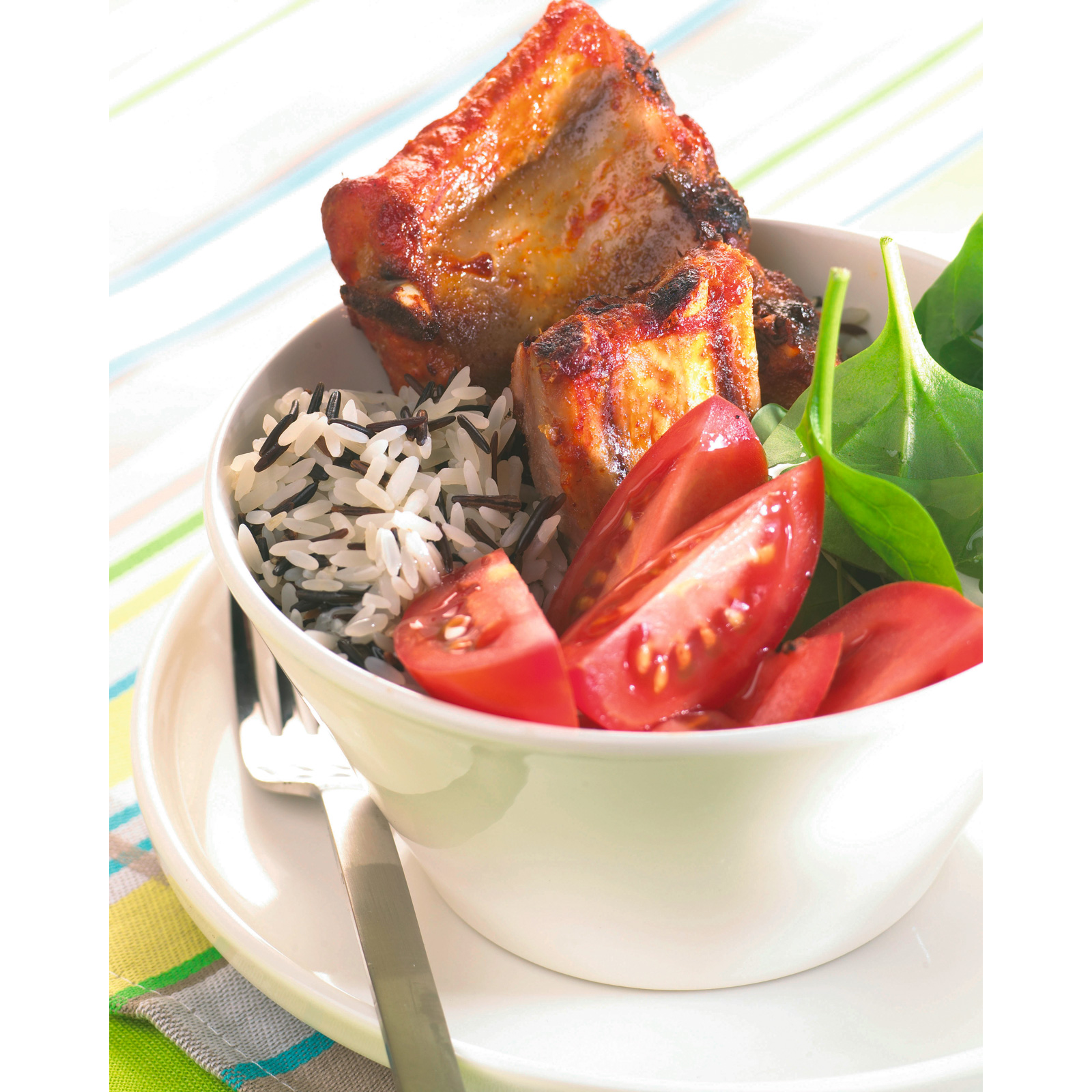 recipe image Spare-ribs avec riz sauvage et salade estivale