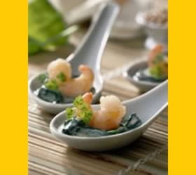 recipe image Cuillère chinoise au scampi sur un lit d'épinards en branche à la créme
