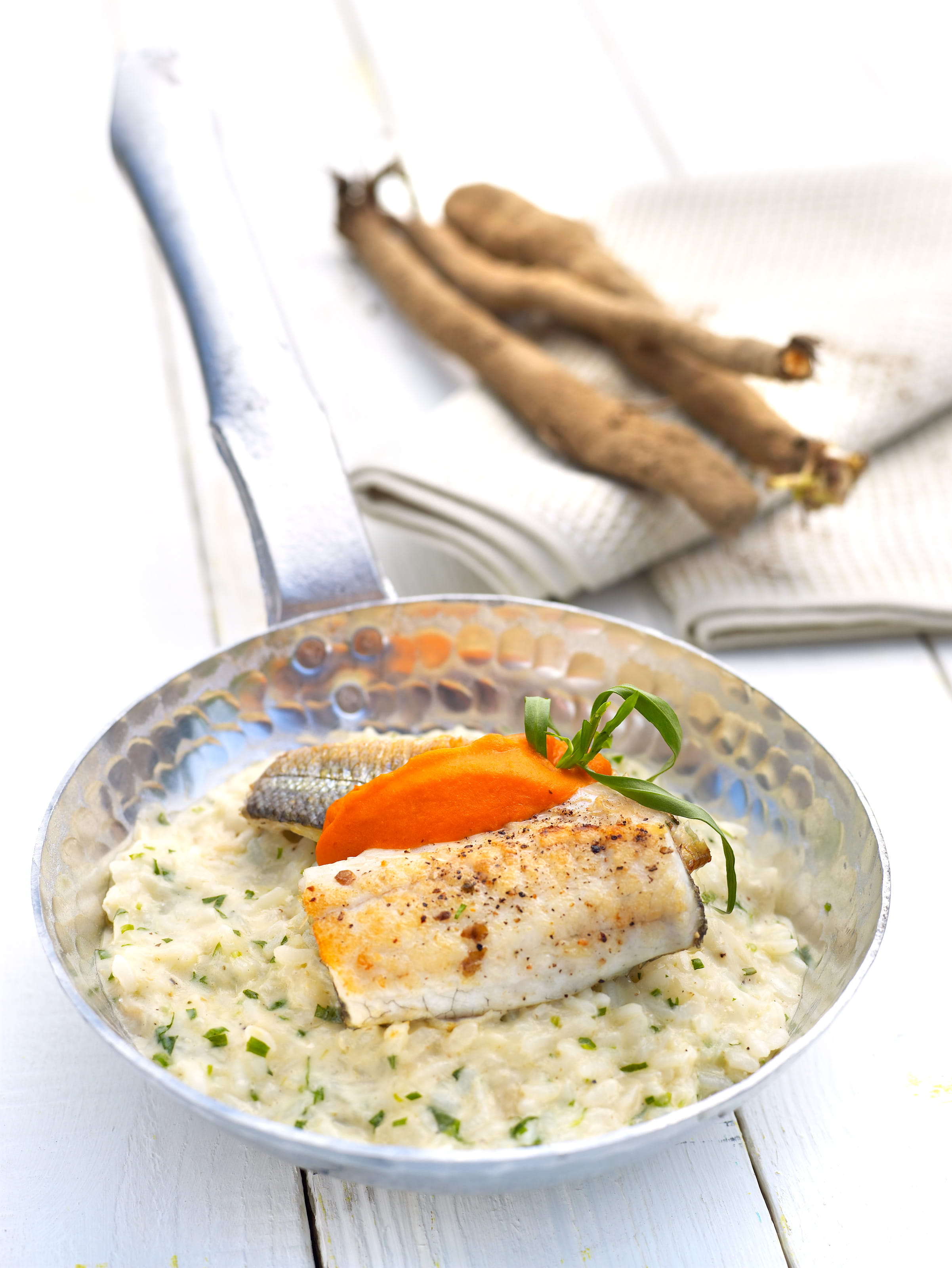 recipe image Risotto de salsifis et filets de sébaste poêlés