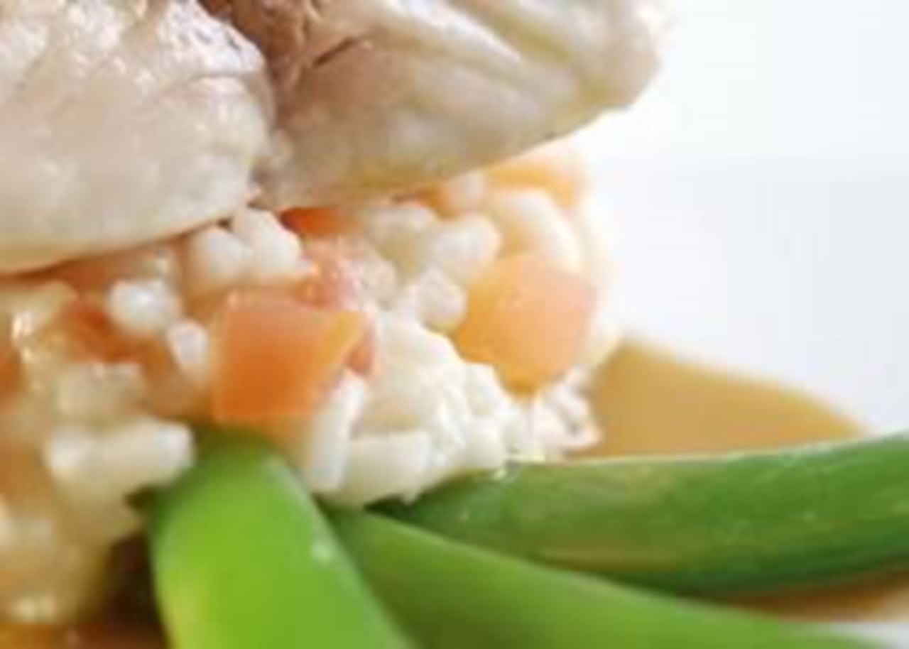 recipe image Loup de mer au risotto de tomates