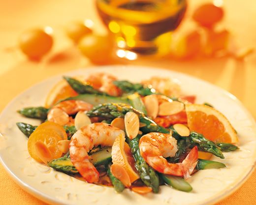 recipe image Salade d'asperges et de crevettes bouquet à l'orange