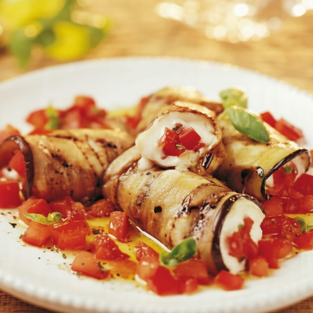 recipe image Roulades d'aubergine grillée et de mozzarella