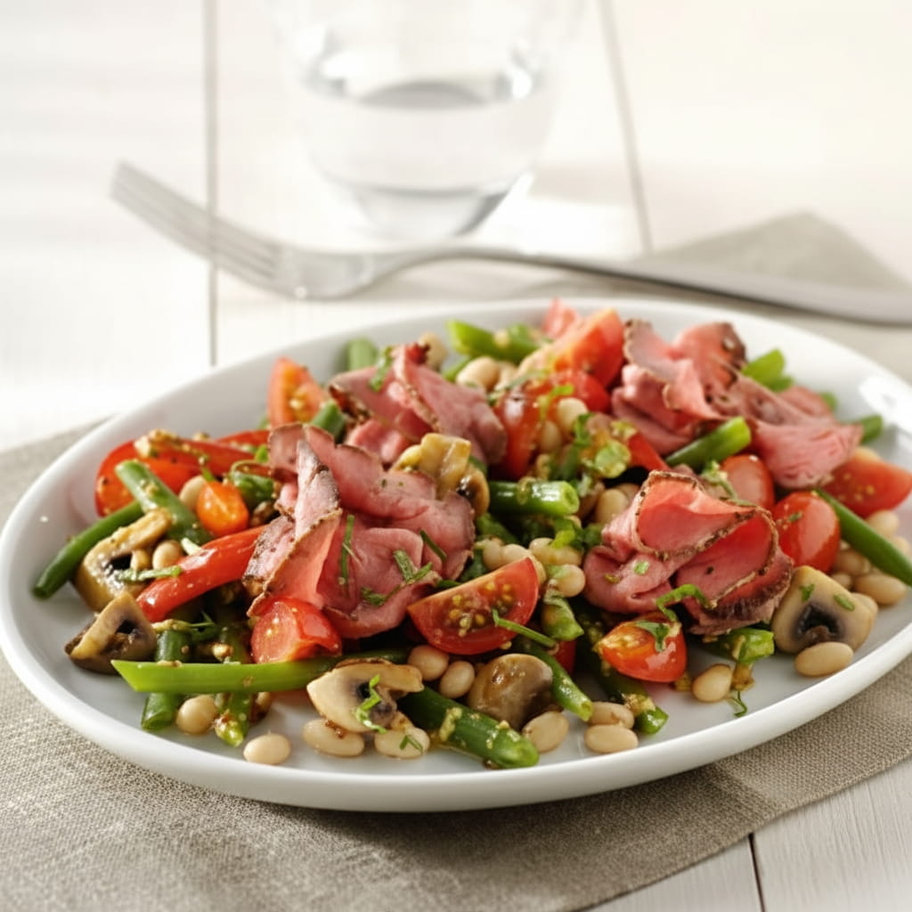 recipe image Haricot aux poivrons sautés et rosbif