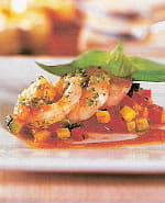 recipe image Scampi met groenten, tomatenjus en basilicum