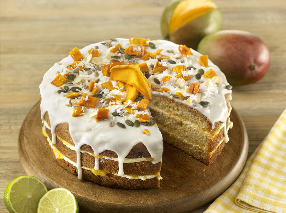recipe image Taart met kokosnoot, mango en limoen