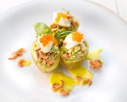 recipe image Gevulde bintjes met zalmeitjes en grijze garnalen