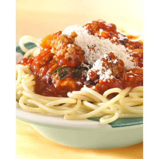 recipe image Spaghetti met tomatensaus, lamsgehakt, spinazie en Parmezaanse kaas