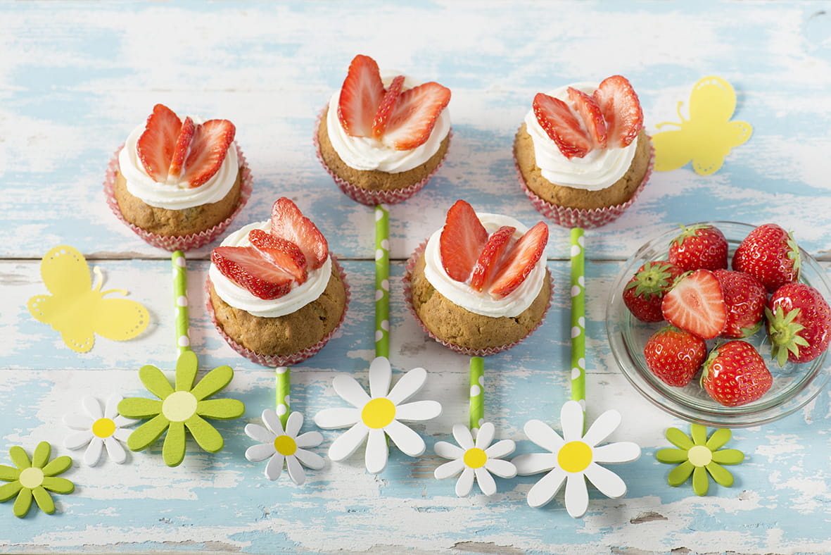 recipe image Vlindercupcakes met aardbei