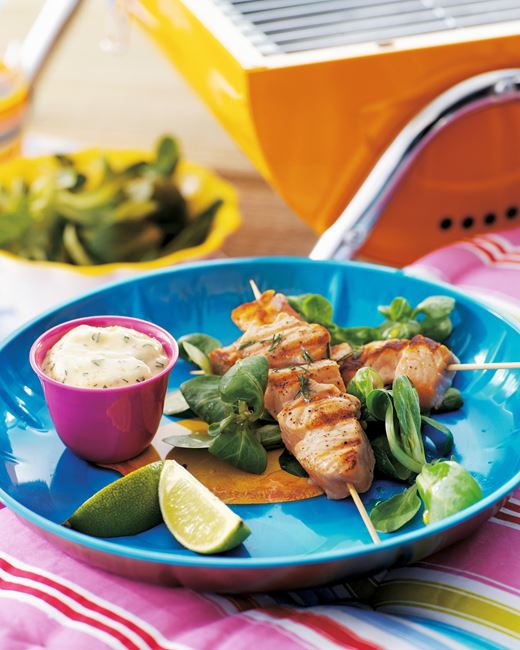 recipe image Zalmspiesjes in tequilla met limoenmayonaise