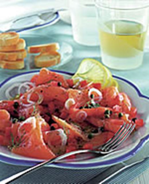 recipe image Zalmcarpaccio met tomaten en kappertjes