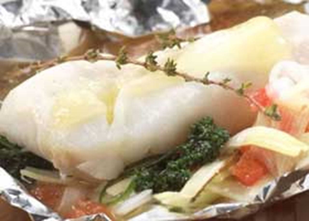 recipe image Papillote van kabeljauw met gesmolten Comté