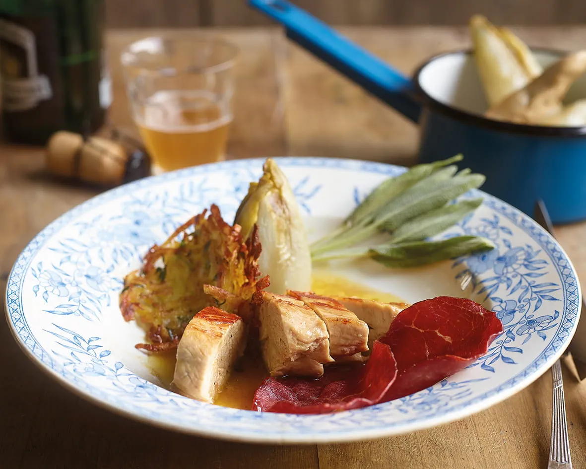 recipe image Fazantfilet brabançonne met Belgisch grondwitloof en rosti