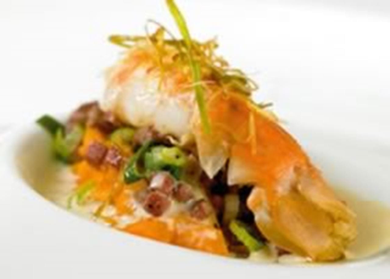 recipe image Combinatie van langoustines en varkenshammetje, zoete aardappelen en edik van ge