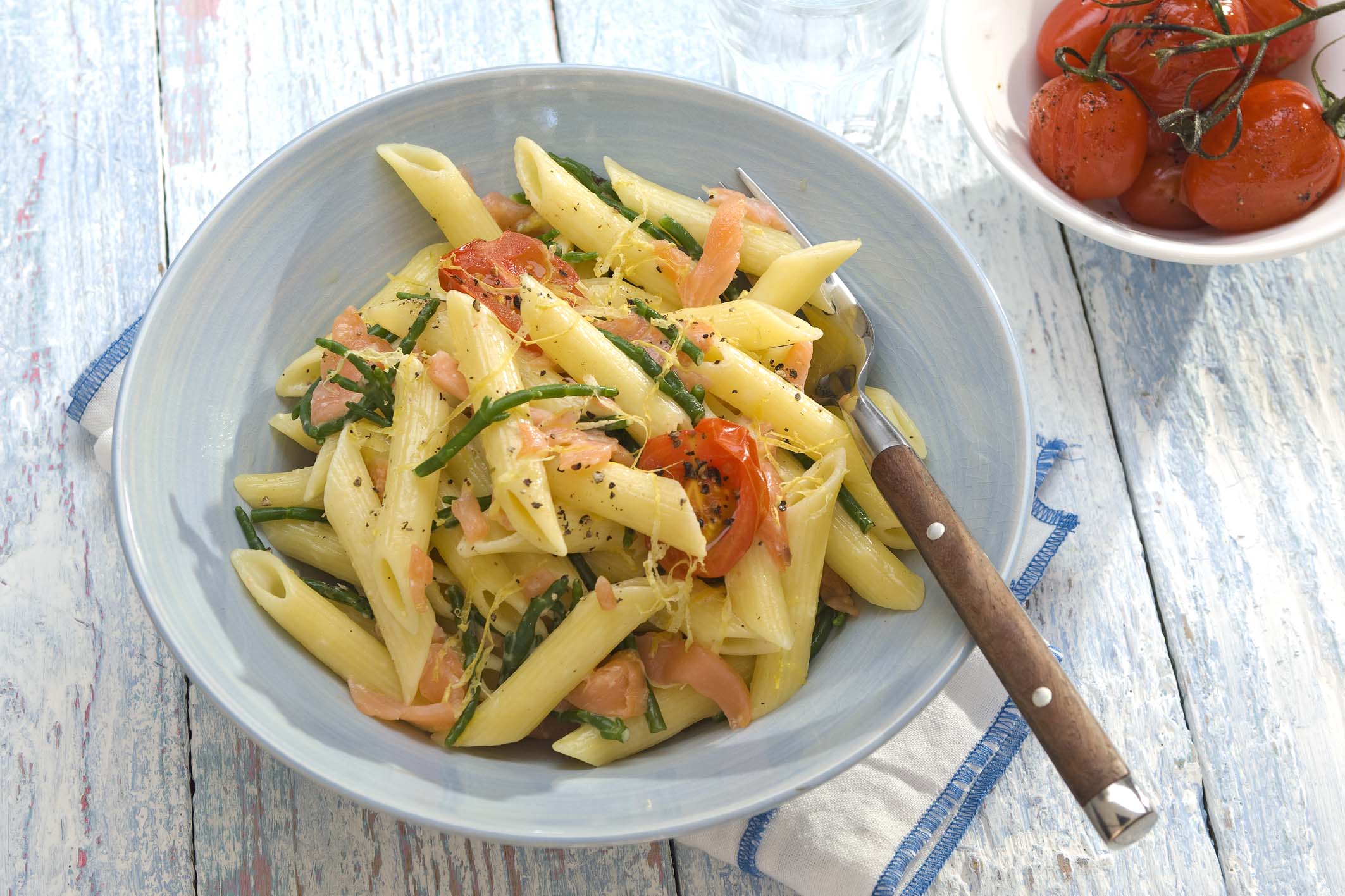 recipe image Pasta met citroen, zalm en zeekraal