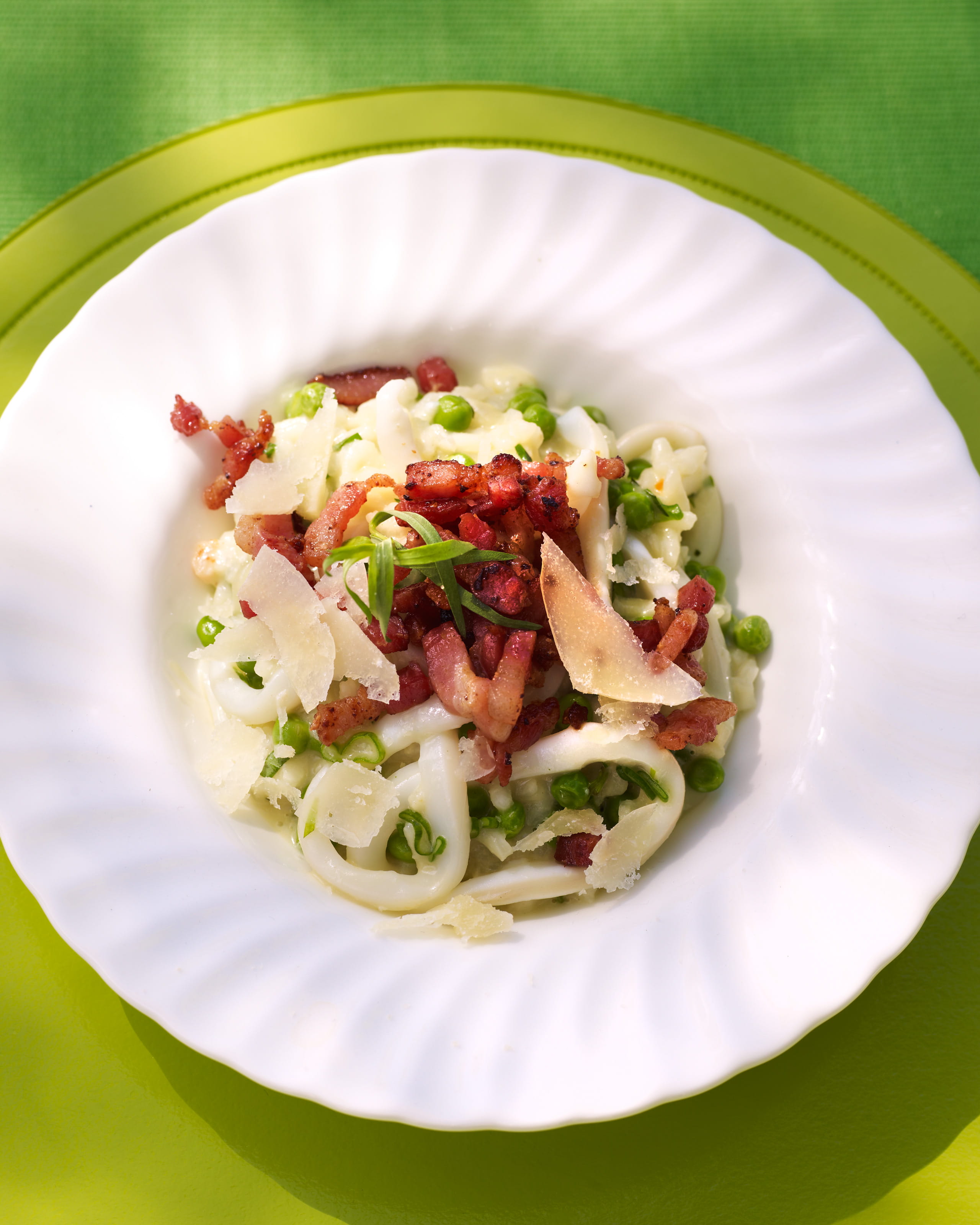 recipe image Pittige risotto met inktvis en gerookt spek