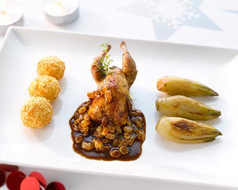 recipe image Gevulde kwartel met amandelkroketjes